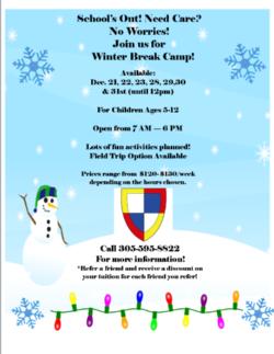 Winter Break Camp Now Being Offered